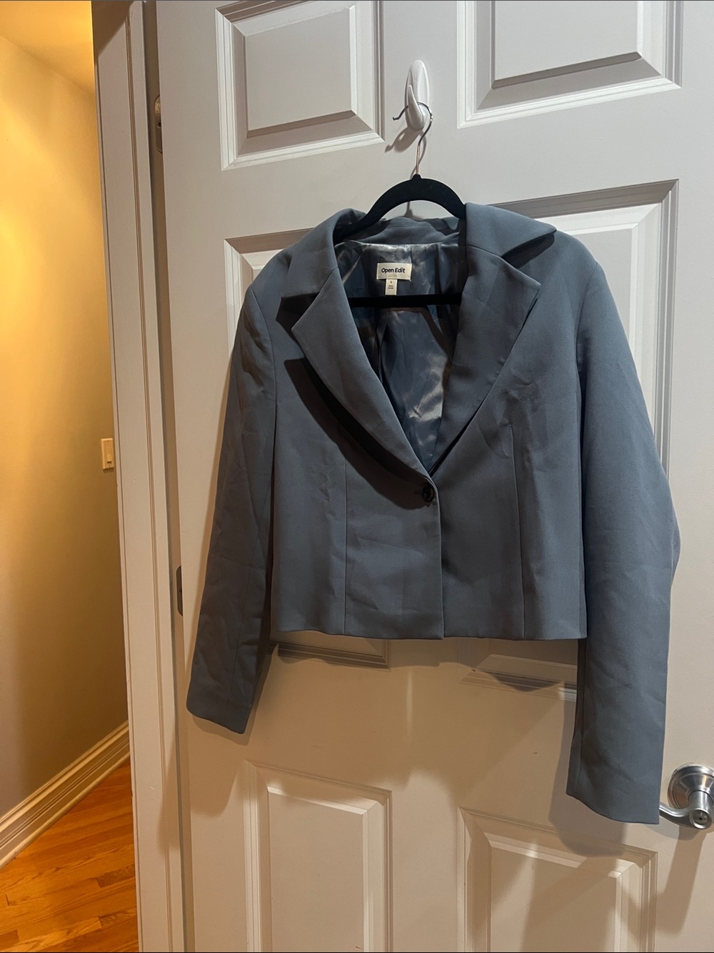 Cropped Slate Blazer Jacket by Open Edit